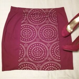 Plus size women's burgundy fancy stretchy skirt